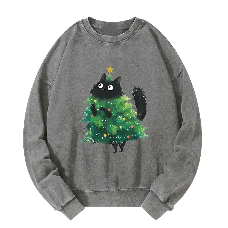 Tokyo-Tiger Christmas Tree Cat Japan Washed Sweatshirt