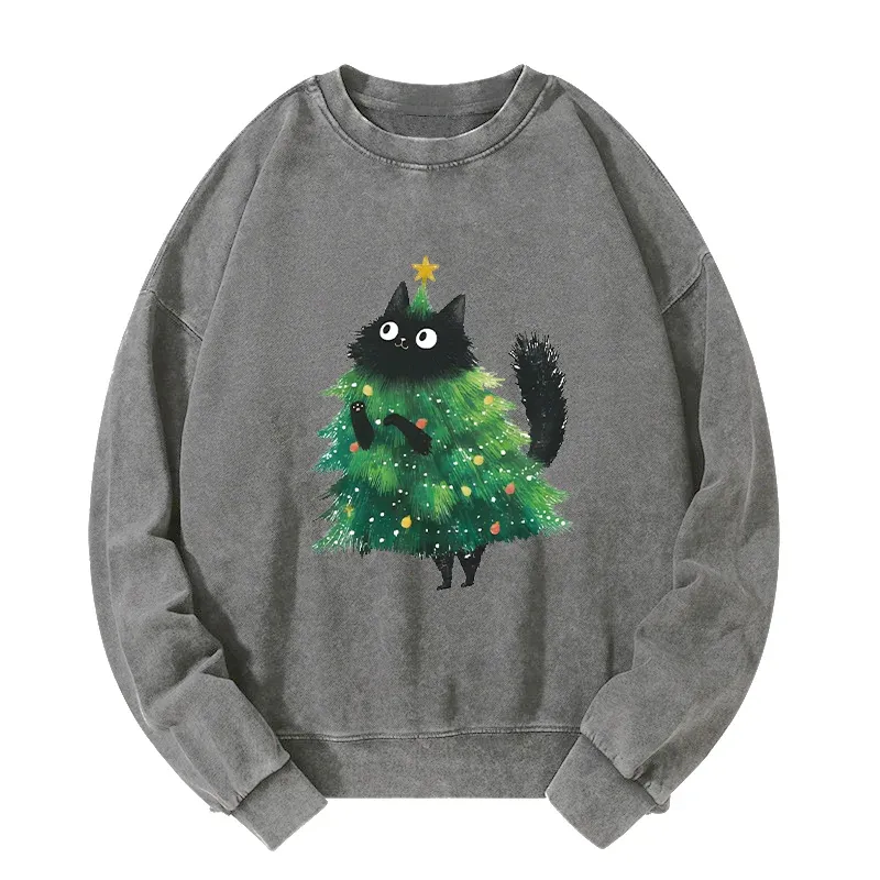 Tokyo-Tiger Christmas Tree Cat Japan Washed Sweatshirt