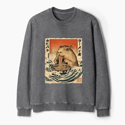 Tokyo-Tiger Hamster Eating Ramen Washed Terry Sweatshirt