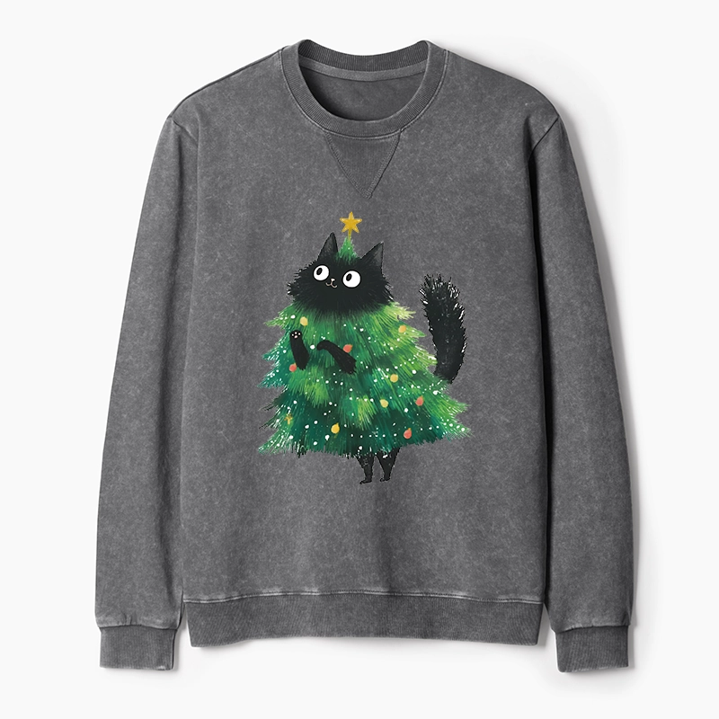Tokyo-Tiger Christmas Tree Cat Japan Washed Terry Sweatshirt