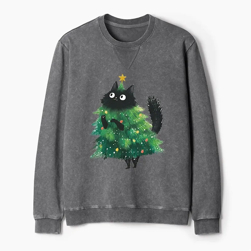 Tokyo-Tiger Christmas Tree Cat Japan Washed Terry Sweatshirt
