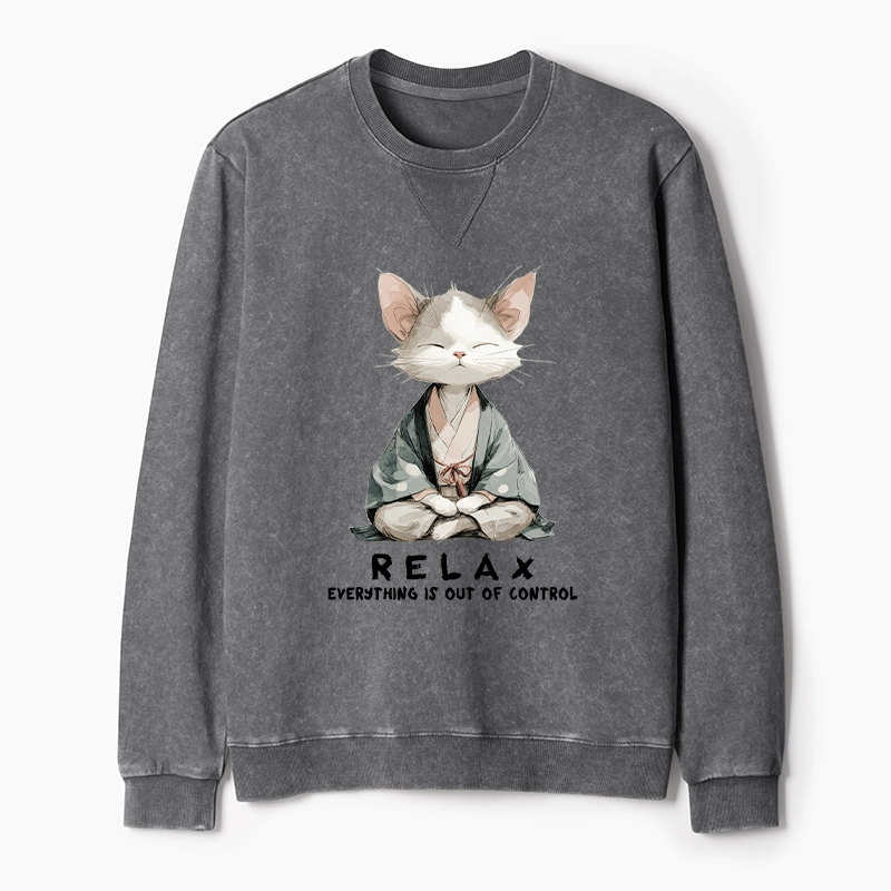 Tokyo-Tiger Zen Cat Relaxation，Everything's Out Of Control Washed Terry Sweatshirt