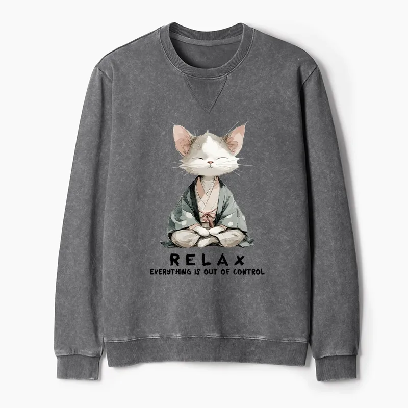 Tokyo-Tiger Zen Cat Relaxation，Everything's Out Of Control Washed Terry Sweatshirt