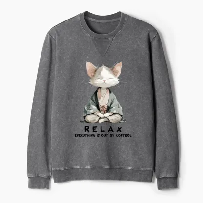 Tokyo-Tiger Zen Cat Relaxation，Everything's Out Of Control Washed Terry Sweatshirt