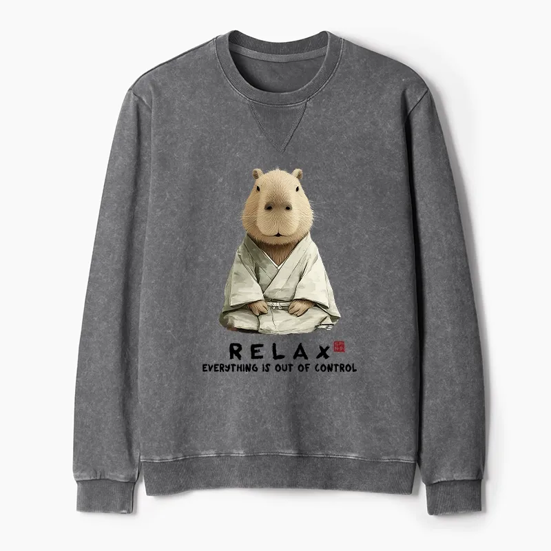 Tokyo-Tiger Zen Capybara：Relax, it's all chaos Washed Terry Sweatshirt