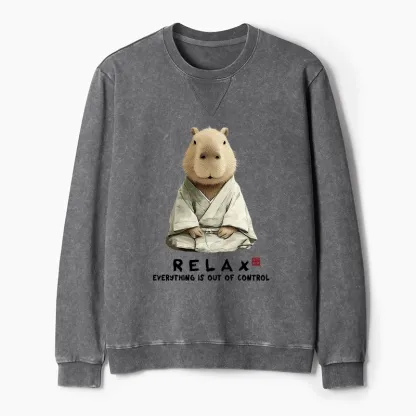 Tokyo-Tiger Zen Capybara：Relax, it's all chaos Washed Terry Sweatshirt