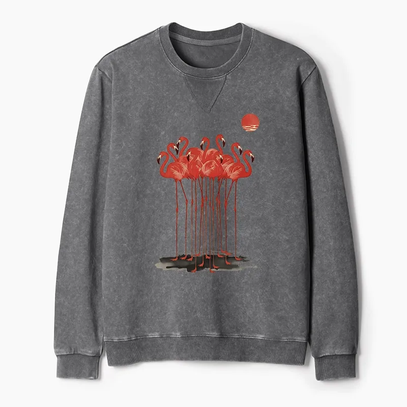 Tokyo-Tiger Flamingos at Dusk Washed Terry Sweatshirt