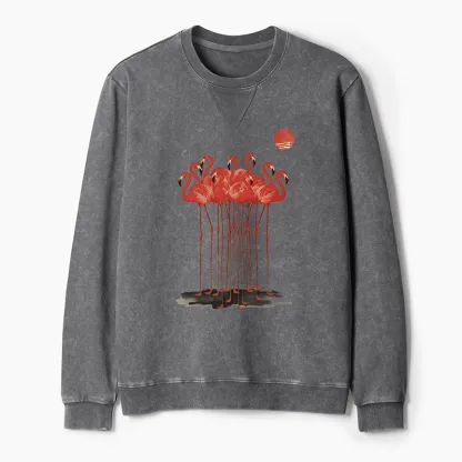Tokyo-Tiger Flamingos at Dusk Washed Terry Sweatshirt