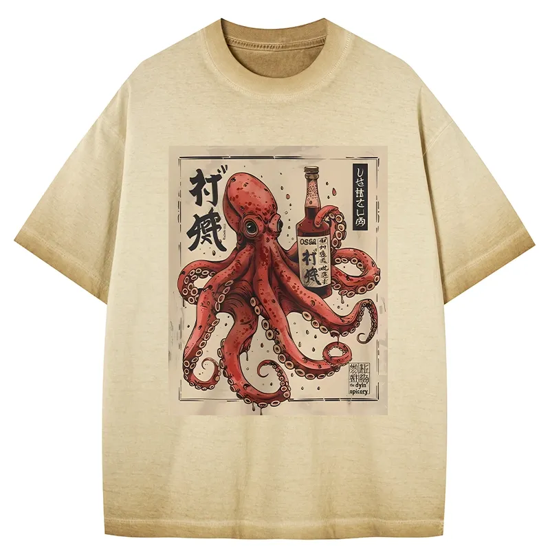 Tokyo-Tiger Osaka Saké Octopus Gradient Washed T-Shirt