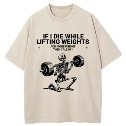 Tokyo-Tiger Skeleton Weightlifting Funny Washed T-Shirt