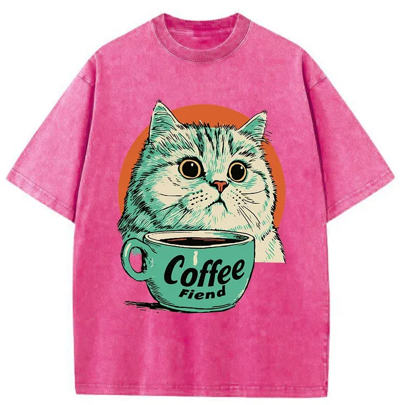 Tokyo-Tiger Cats And Coffee Washed T-Shirt