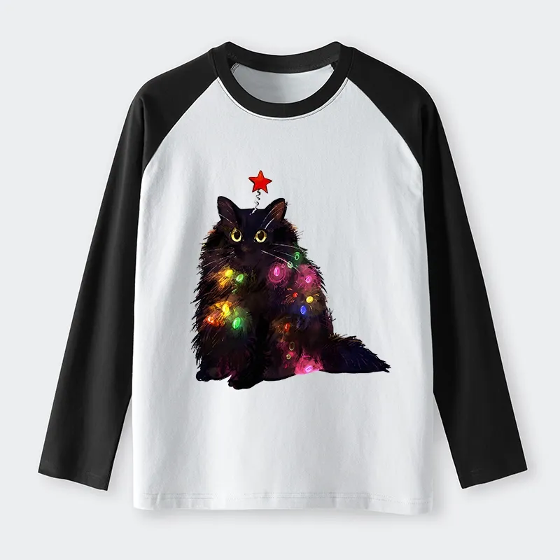 Tokyo-Tiger Christmas Lights Cat Raglan Long Sleeve T-shirt