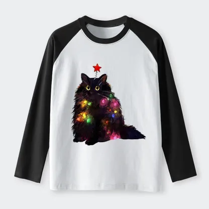 Tokyo-Tiger Christmas Lights Cat Raglan Long Sleeve T-shirt