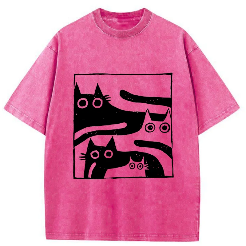 Tokyo-Tiger Cats Stacked Together Washed T-Shirt