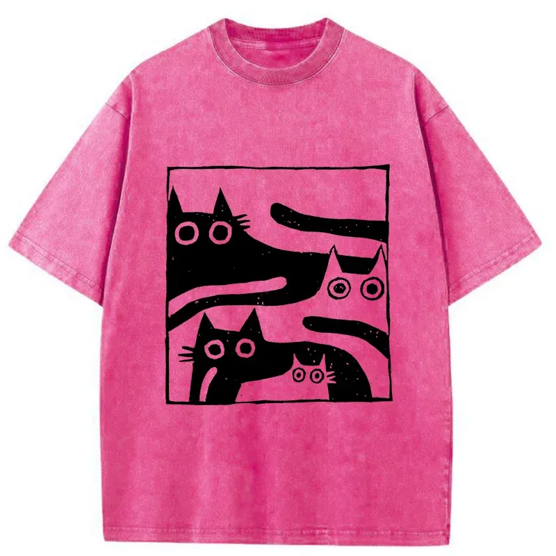 Tokyo-Tiger Cats Stacked Together Washed T-Shirt