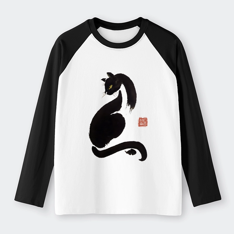 Tokyo-Tiger Elegant Black Cat Japan Raglan Long Sleeve T-shirt