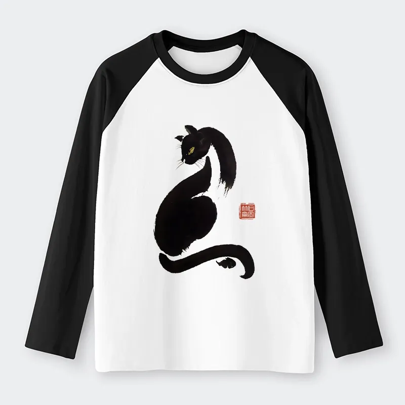 Tokyo-Tiger Elegant Black Cat Japan Raglan Long Sleeve T-shirt