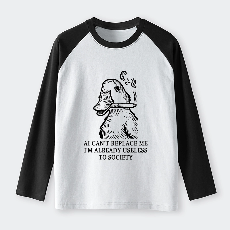 Tokyo-Tiger Smoking Duck Funny Raglan Long Sleeve T-shirt