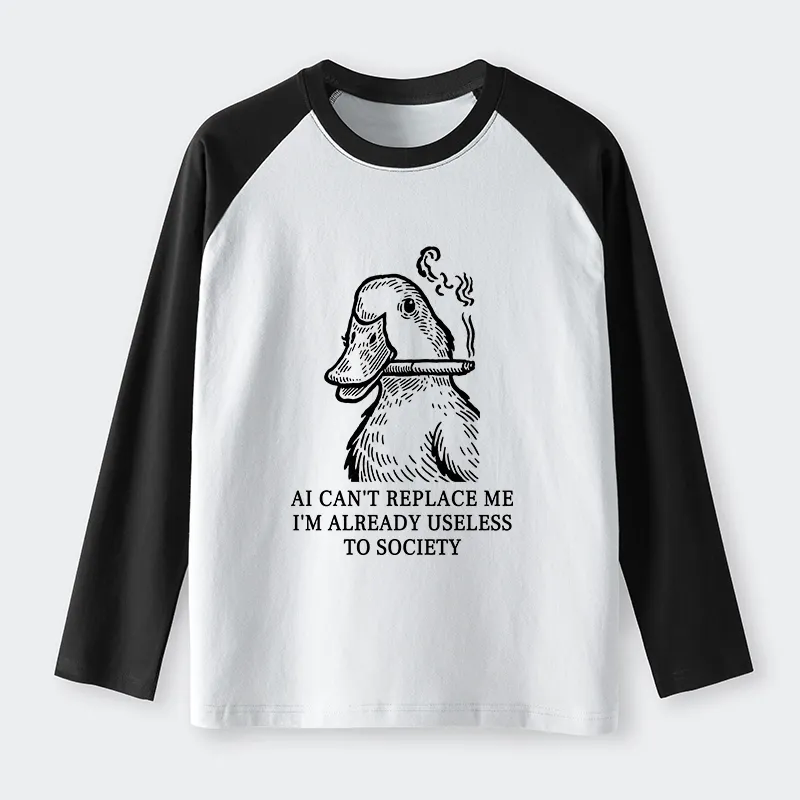 Tokyo-Tiger Smoking Duck Funny Raglan Long Sleeve T-shirt