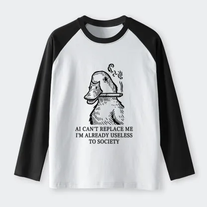 Tokyo-Tiger Smoking Duck Funny Raglan Long Sleeve T-shirt