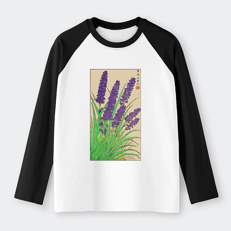 Tokyo-Tiger Japanese Lavender Raglan Long Sleeve T-shirt