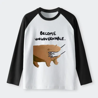 Tokyo-Tiger Moo Deng Bites Someone's Arm Raglan Long Sleeve T-shirt