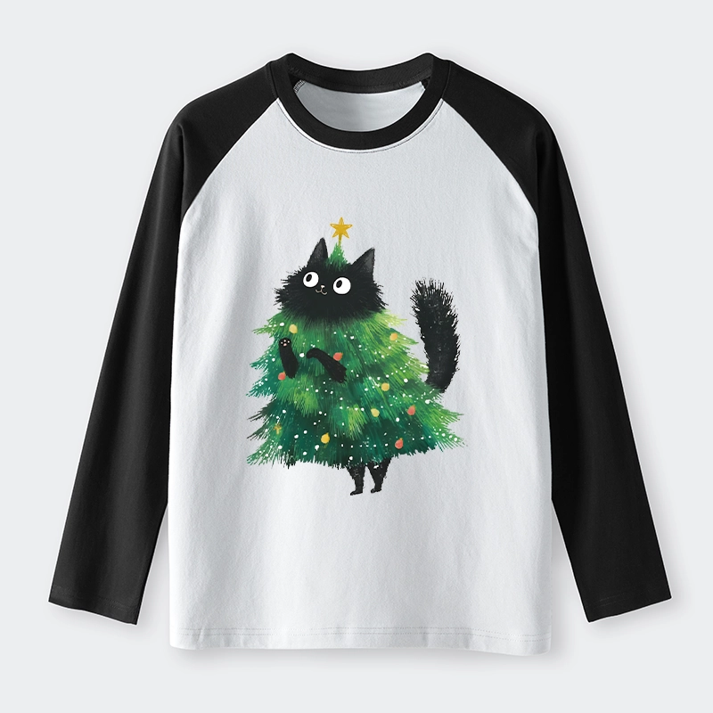 Tokyo-Tiger Christmas Tree Cat Japan Raglan Long Sleeve T-shirt