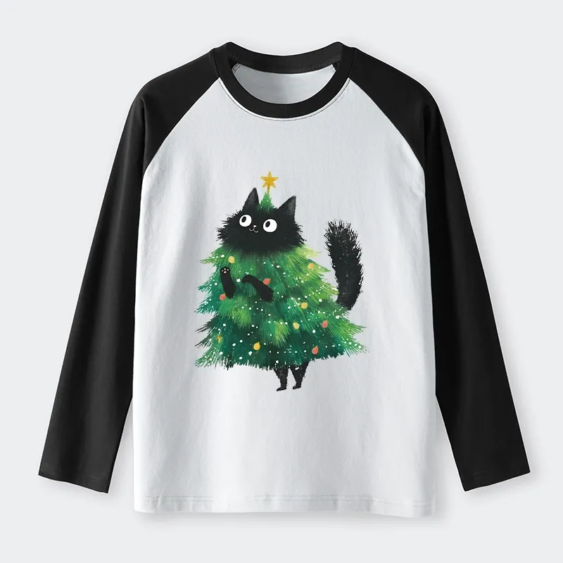 Tokyo-Tiger Christmas Tree Cat Japan Raglan Long Sleeve T-shirt