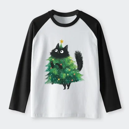 Tokyo-Tiger Christmas Tree Cat Japan Raglan Long Sleeve T-shirt