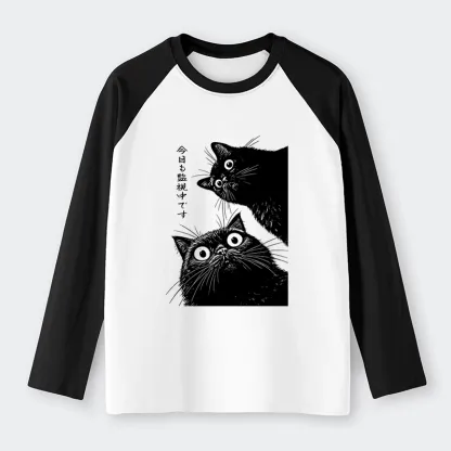 Tokyo-Tiger The Cat Is Watching Today Raglan Long Sleeve T-shirt