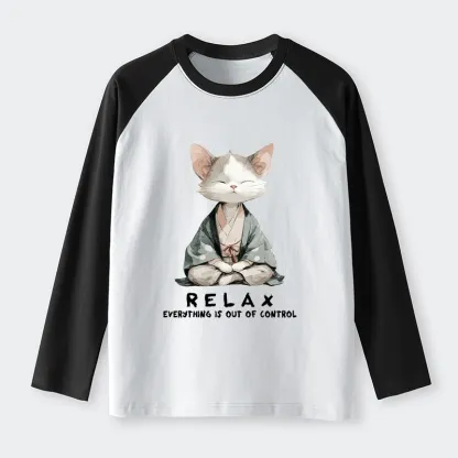 Tokyo-Tiger Zen Cat Relaxation，Everything's Out Of Control Raglan Long Sleeve T-shirt
