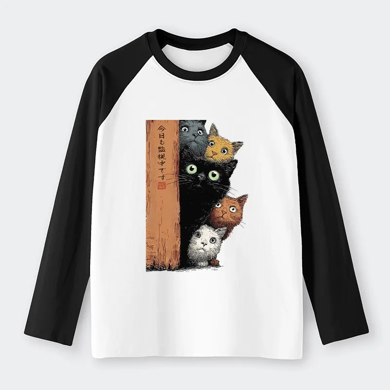 Tokyo-Tiger Five Cats Are Watching You Raglan Long Sleeve T-shirt