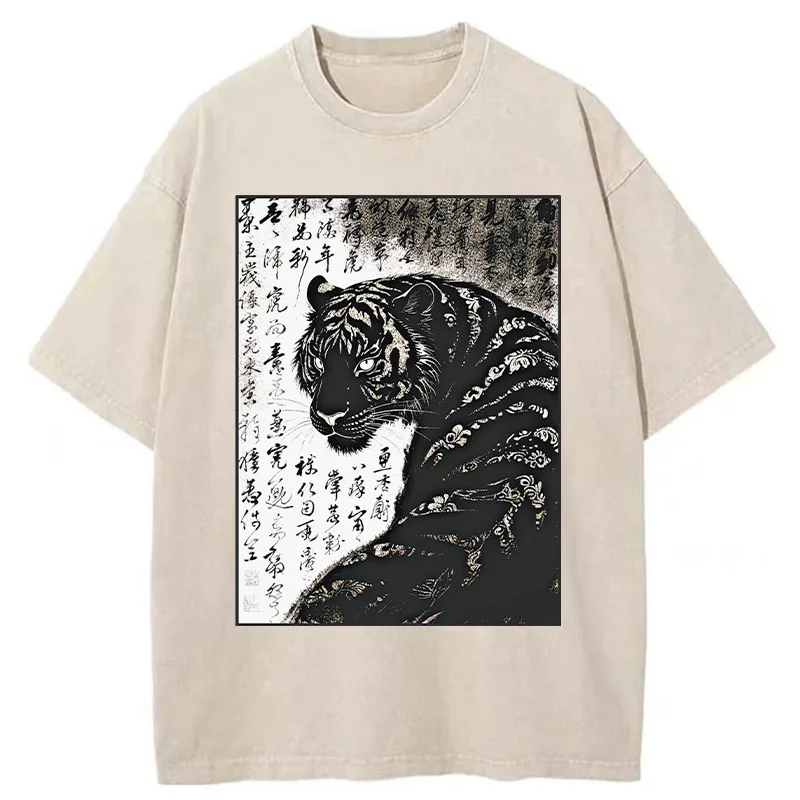 Tokyo-Tiger Woodcut Tiger Washed T-Shirt