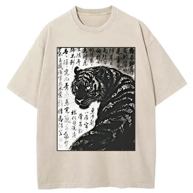 Tokyo-Tiger Woodcut Tiger Washed T-Shirt