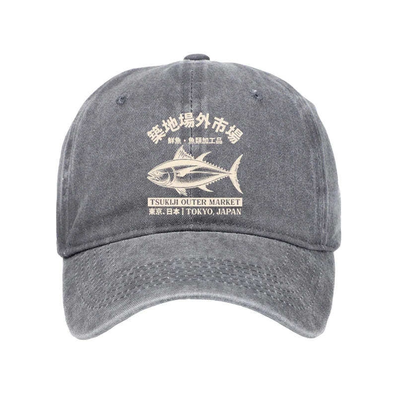 Tokyo-Tiger Japan Tsukiji Fish Market Washed Cap
