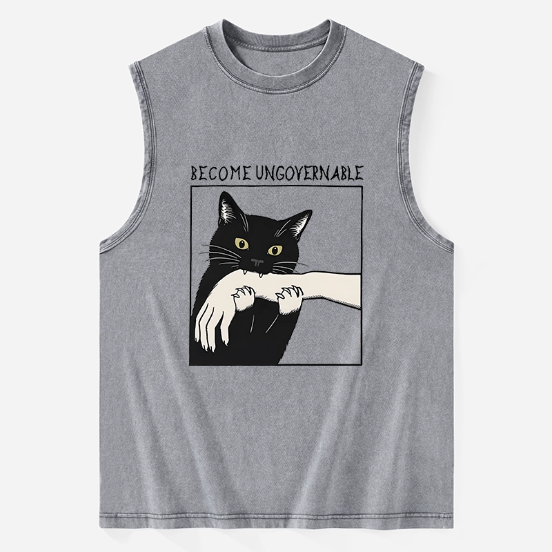 Tokyo-Tiger Black Cat Biting Washed Tank