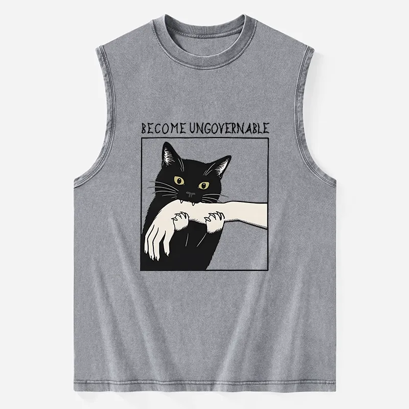 Tokyo-Tiger Black Cat Biting Washed Tank