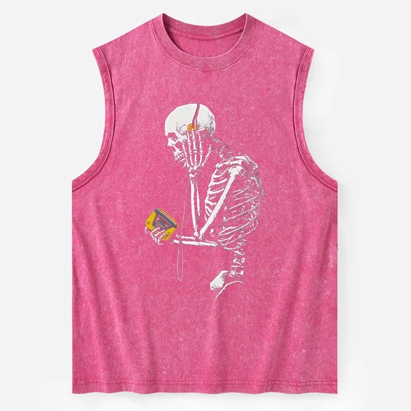 Tokyo-Tiger Skeleton Listening To Music Washed Tank