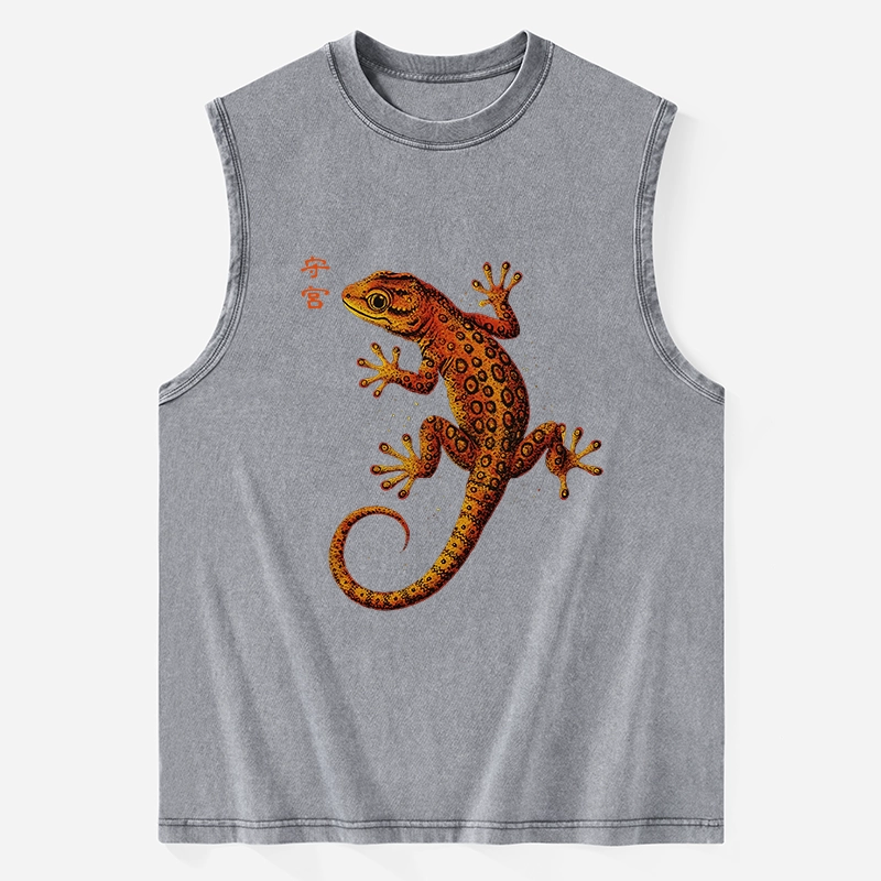 Tokyo-Tiger Retro Gecko Funny Washed Tank