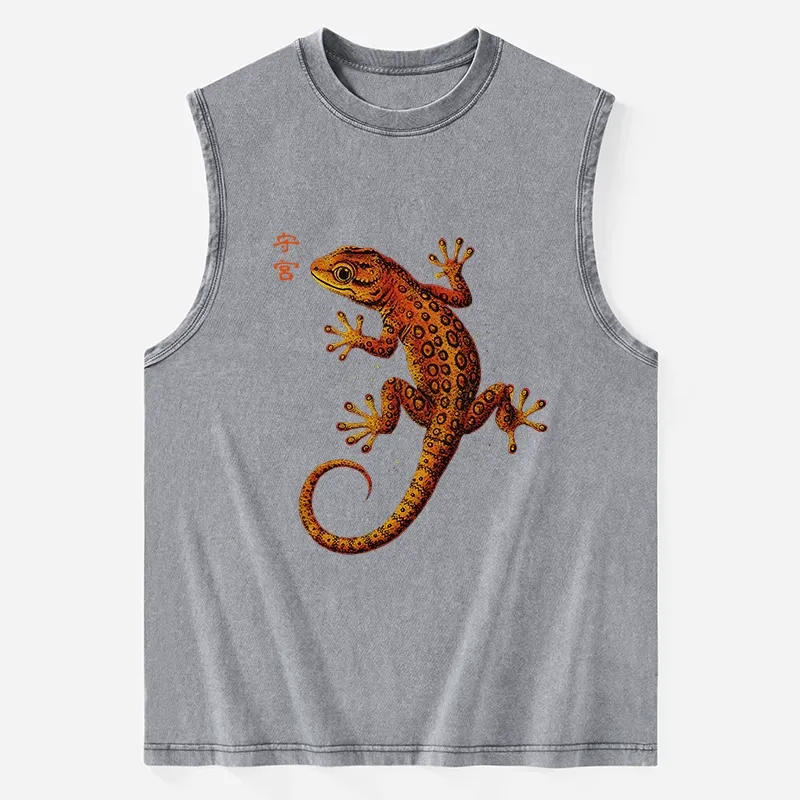 Tokyo-Tiger Retro Gecko Funny Washed Tank