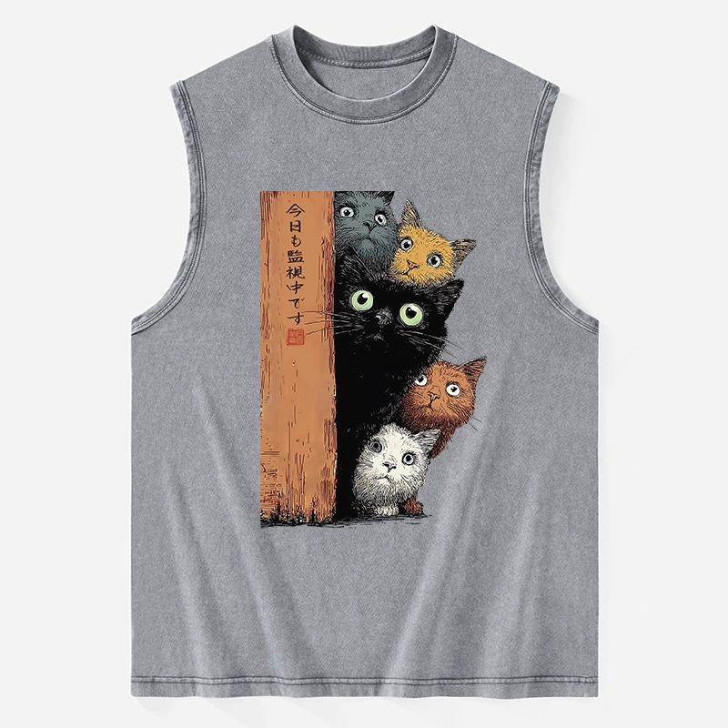 Tokyo-Tiger Five Cats Are Watching You Washed Tank