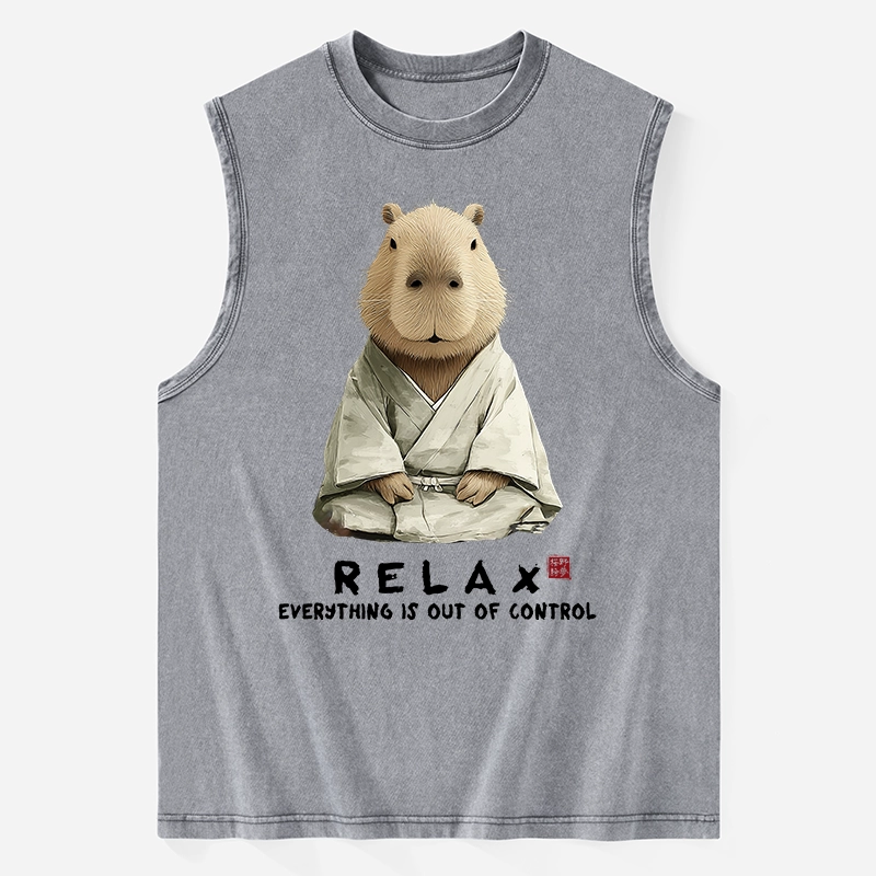 Tokyo-Tiger Zen Capybara：Relax, it's all chaos Washed Tank
