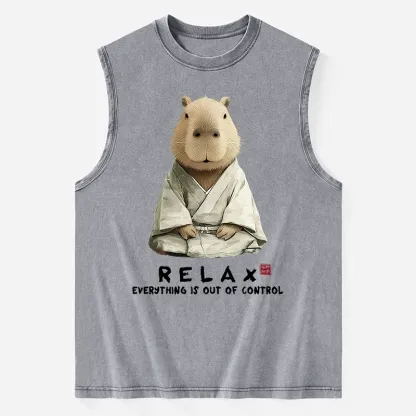 Tokyo-Tiger Zen Capybara：Relax, it's all chaos Washed Tank