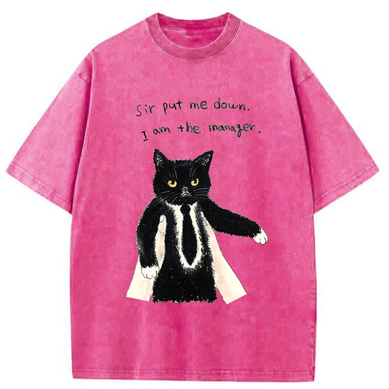 Tokyo-Tiger Cat Manager Funny Washed T-Shirt