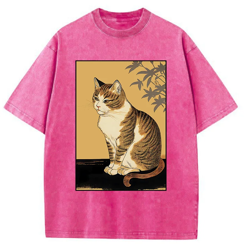 Tokyo-Tiger Retro Japanese Cat Washed T-Shirt