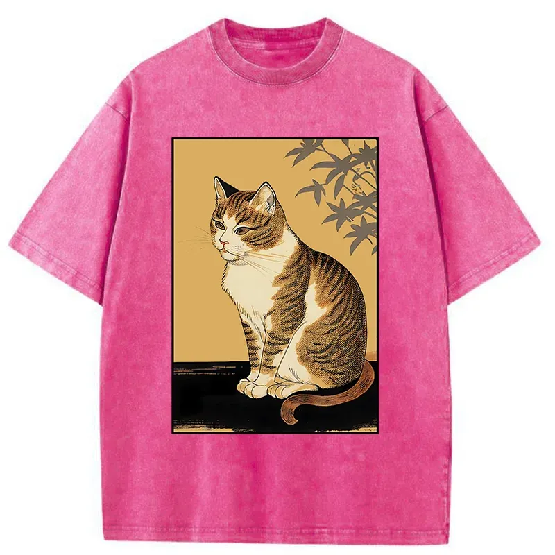 Tokyo-Tiger Retro Japanese Cat Washed T-Shirt
