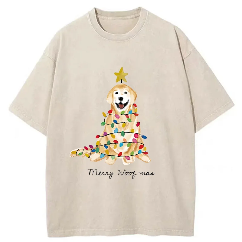 Tokyo-Tiger Christmas Tree Dog Washed T-Shirt
