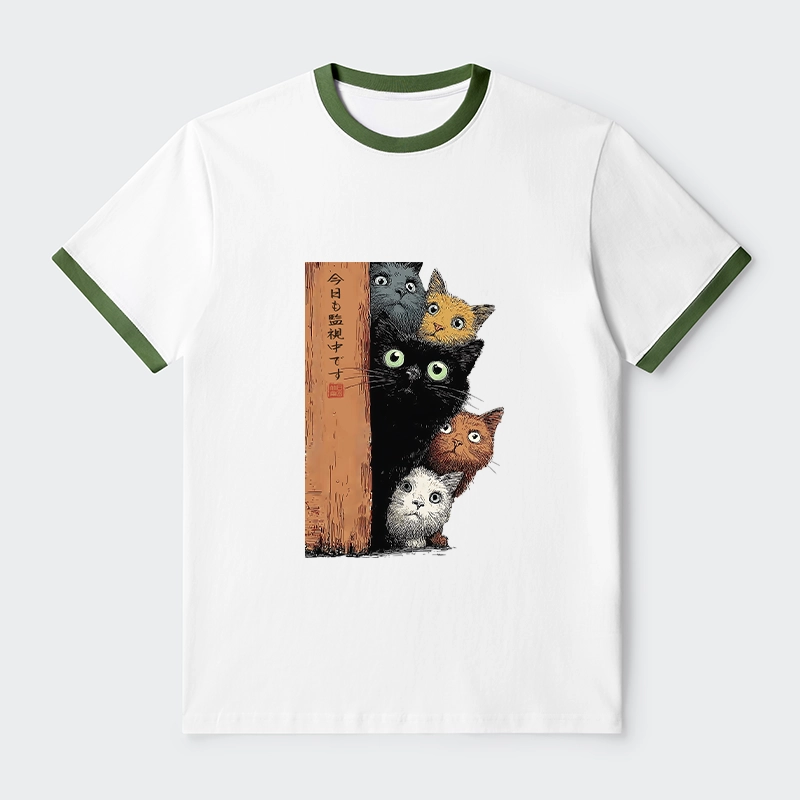 Tokyo-Tiger Five Cats Are Watching You Trim T-Shirt