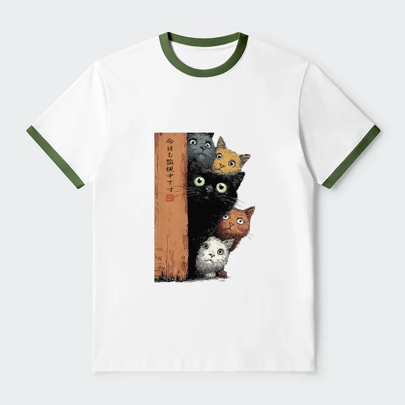 Tokyo-Tiger Five Cats Are Watching You Trim T-Shirt