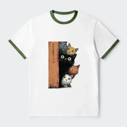 Tokyo-Tiger Five Cats Are Watching You Trim T-Shirt